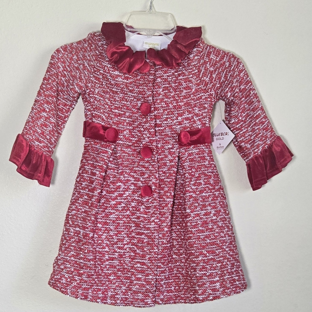 Blueberi Gold Red Tweed Coat Dress Set (Size 5)